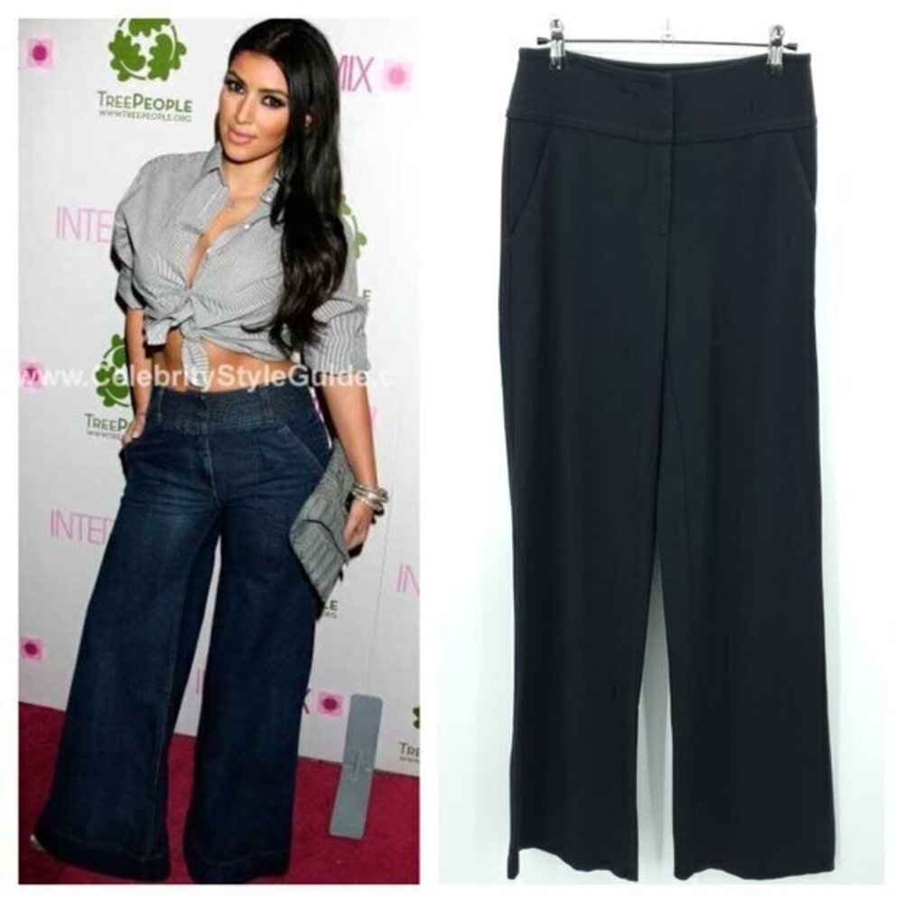 Diane Von Furstenberg Gavin Pants Wide Leg Stretch Ponte Mid-Rise 6 Black